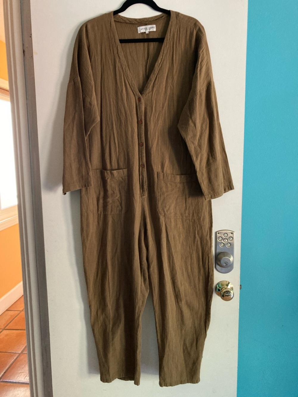 Apiece Apart Womens Size 6 Olive Brown Button Front V-Neck Jumpsuit